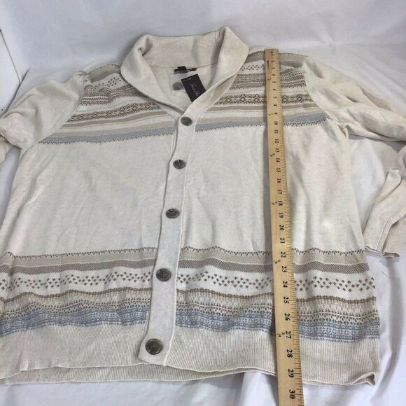 New Tasso Elba Cardigan Sweater Geo Stripe Winter White Men's XXL - Picture 6 of 6